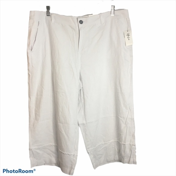 Style & Co Wide Leg Relaxed Fit Cropped Linen Summer Pants Plus Size 18 - Picture 1 of 10